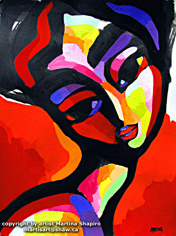 Woman on Red abstract portrait painting by Martina Shapiro