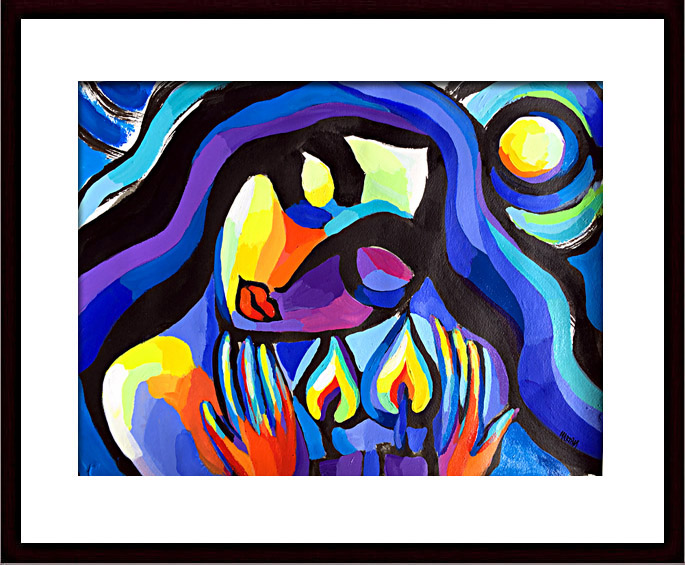 example of framing the Abstract Shabbat Blessing painting example of framing the Abstract Shabbat Blessing painting