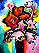 SOLD to Puerto Rico
"Abstract Flowers in Pink"
original ink and acrylic painting
 on paper, 15"x20"