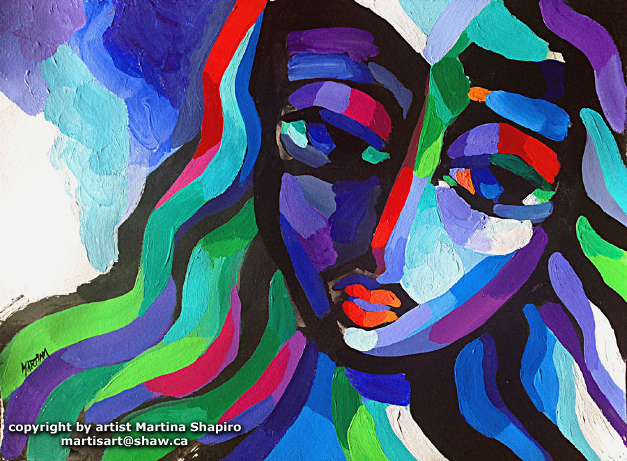 Purple and Blue Girl painting abstract portrait by Martina Shapiro