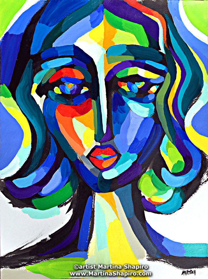 Blue Woman Expression  original painting by artist Martina Shapiro