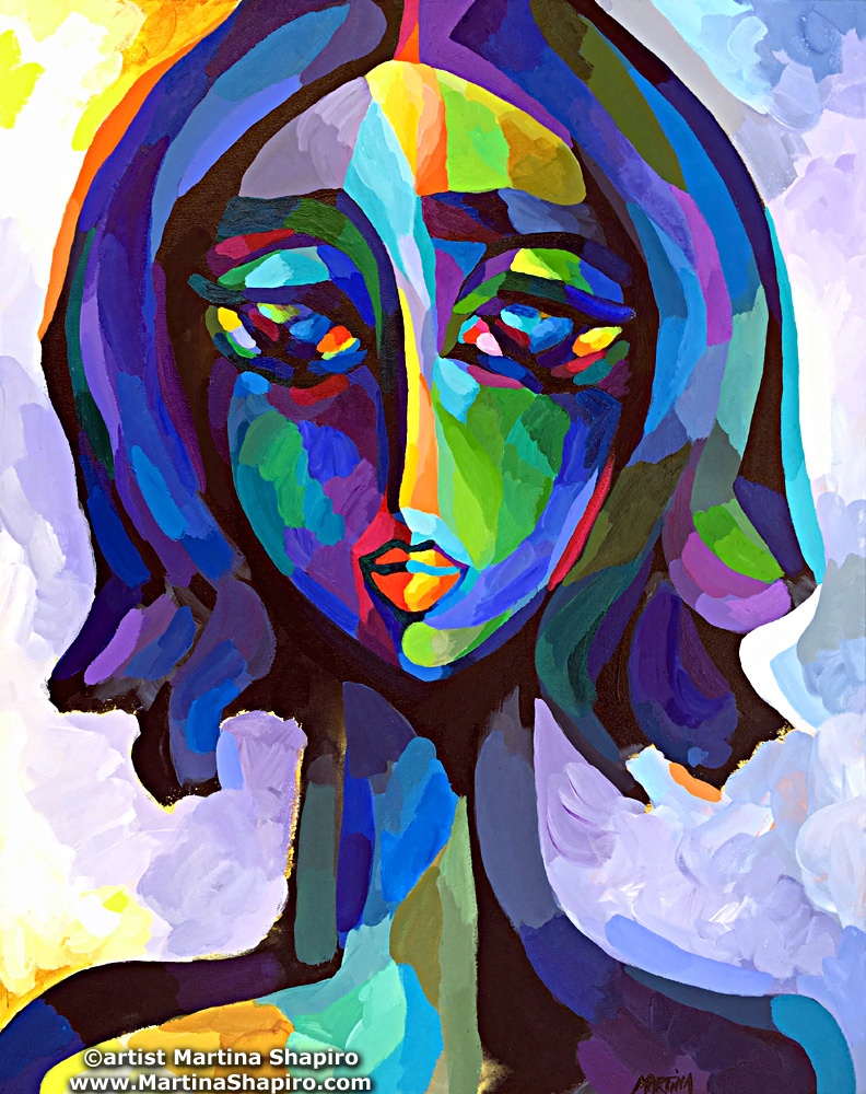 Blue Woman abstract Portrait original painting by artist Martina Shapiro