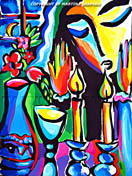 Expression of Shabbat original contemporary Jewish fine art by artist Martina Shapiro