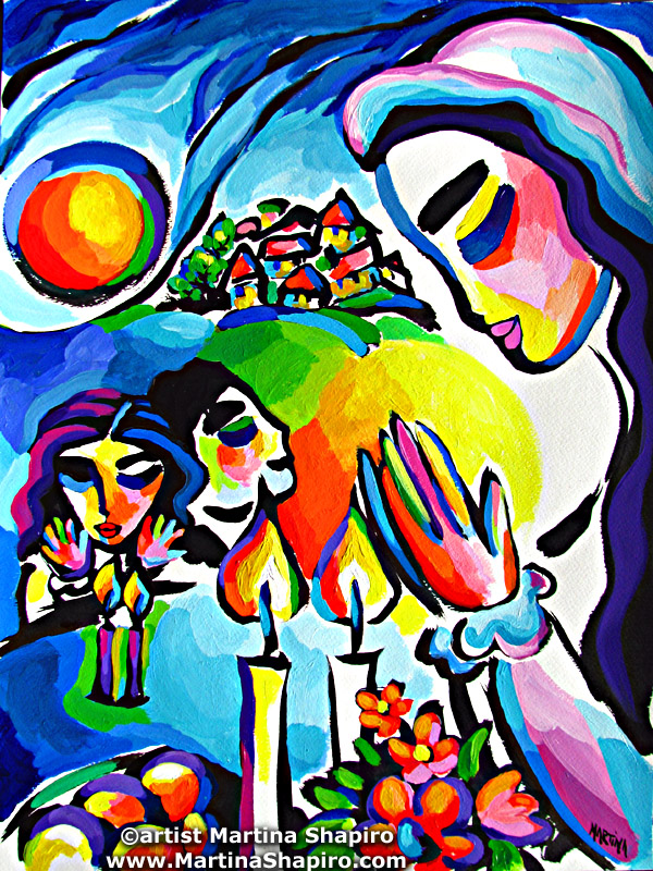 Family Shabbat Jewish original painting fine art