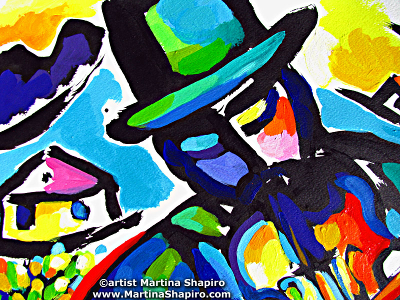 Detail of the Fiddler Abstraction original Jewish painting