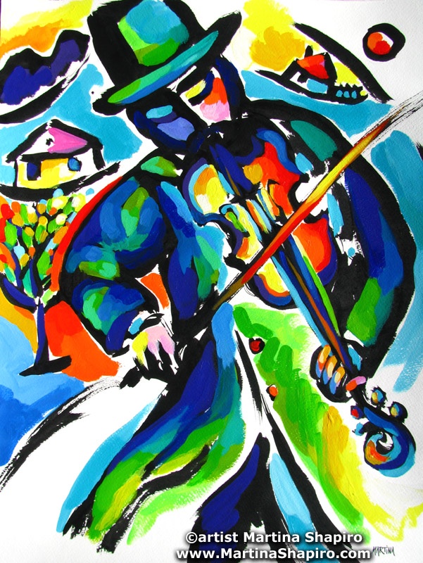 Fiddler Abstraction Jewish original painting by artist Martina Shapiro