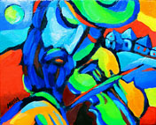 Fiddler, original Jewish contemporary fine art by artist Martina Shapiro