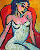 girl in flower dress original painting