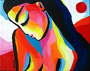 japanese nude on red original painting art