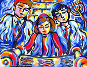 Reading the Torah original Jewish painting by artist Martina Shapiro