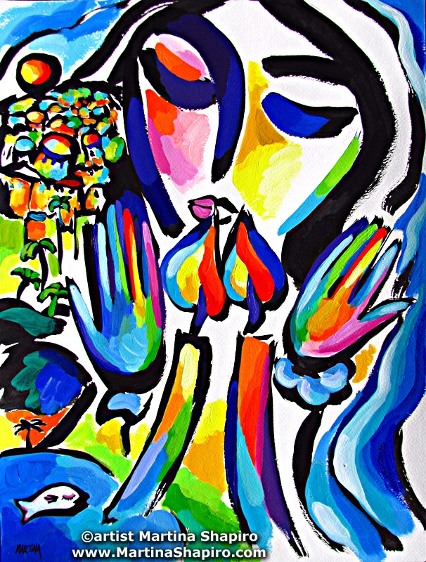 Shabbat Peace original Jewish fine art painting by artist Martina Shapiro