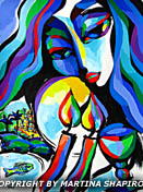 SOLD to Vesenaz Switzerland.
 "Shabbat Embrace"
original painting in acrylic 
and ink on paper,15 x 20 inches