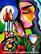 Shabbat Lights original Jewish painting by artist Martina Shapiro