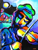 Shtetl Fiddler Jewish original painting by artist Martina Shapiro