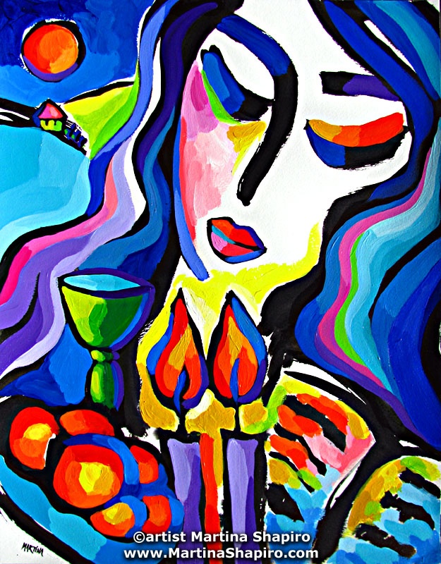 Tranquility of Shabbat original Jewish fine art by artist Martina Shapiro
