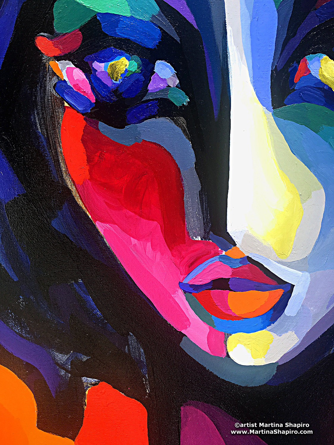 Woman on Red - detail of the painting - artist Martina Shapiro