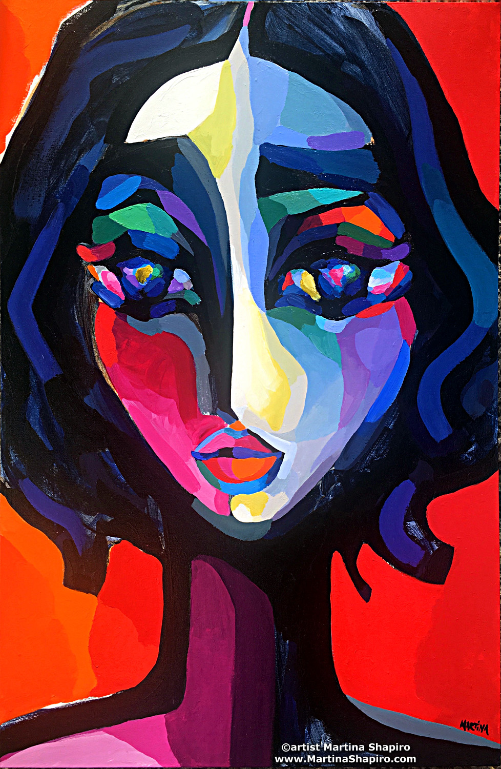 Woman On Red contemporary painting by artist Martina Shapiro
