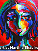 Expression On Red abstract portrait painting by artist Martina Shapiro