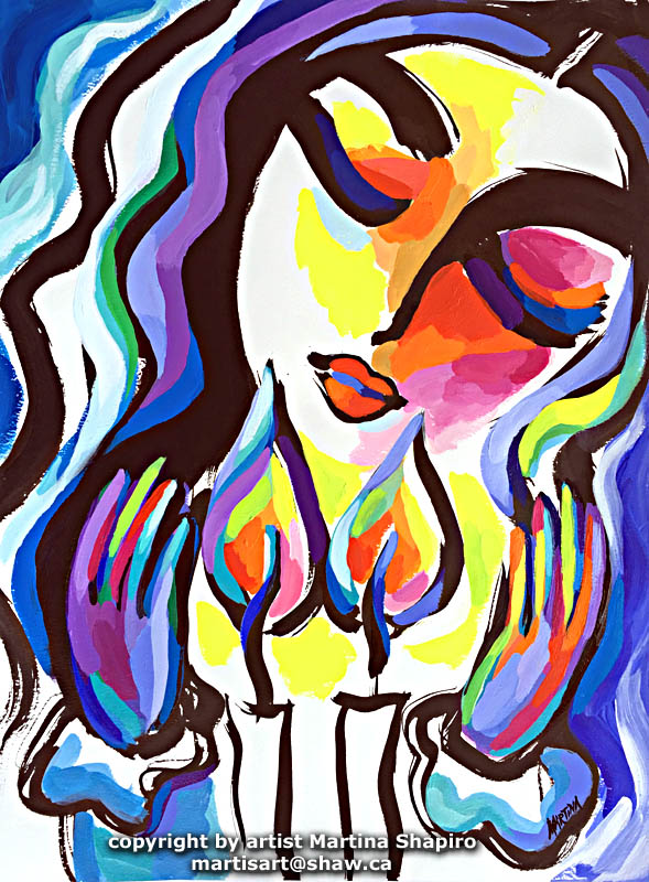 Woman Blessing Candles, Shabbat painting by artist Martina Shapiro