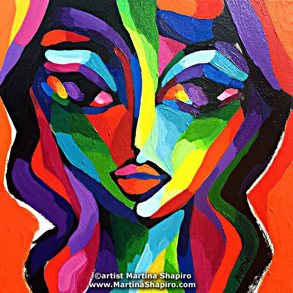 Abstract Girl On Orange original painting by artist Martina Shapiro Abstract Girl On Orange original painting by artist Martina Shapiro